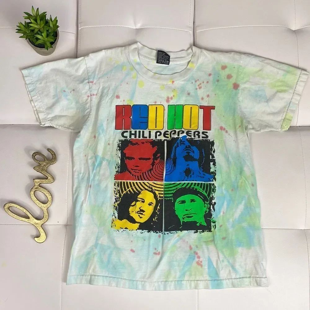 Vintage 90's Red Hot Chili Peppers Tie Dye T Shirt Size M E
